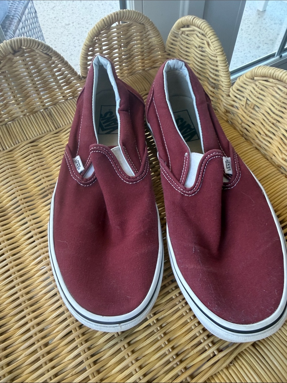Vans Slip-On Sneakers in Maroon and White